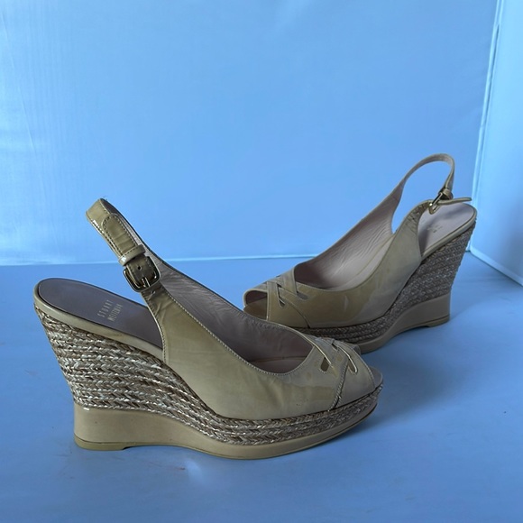 WORN ONCE! Stuart Weitzman Patent Leather Espadrille Wedges (DDDD) - Picture 3 of 6